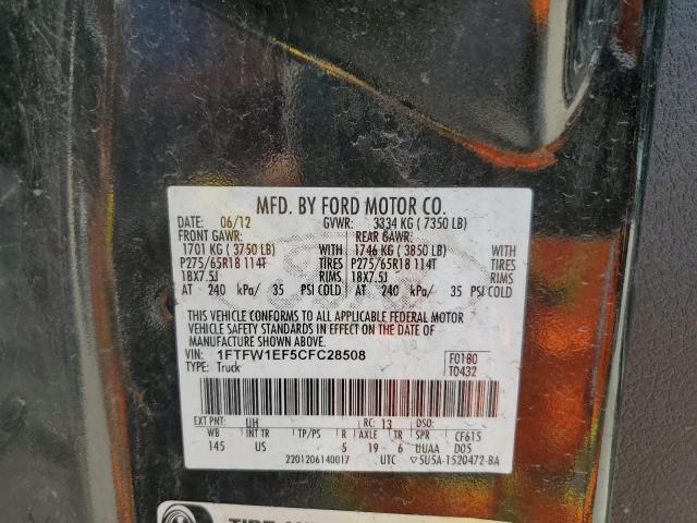 2012 Ford F150 Supercrew VIN: 1FTFW1EF5CFC28508 Lot: 62227414