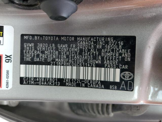 VIN 2T1BPRHE0GC611476 2016 Toyota Corolla, Eco no.12