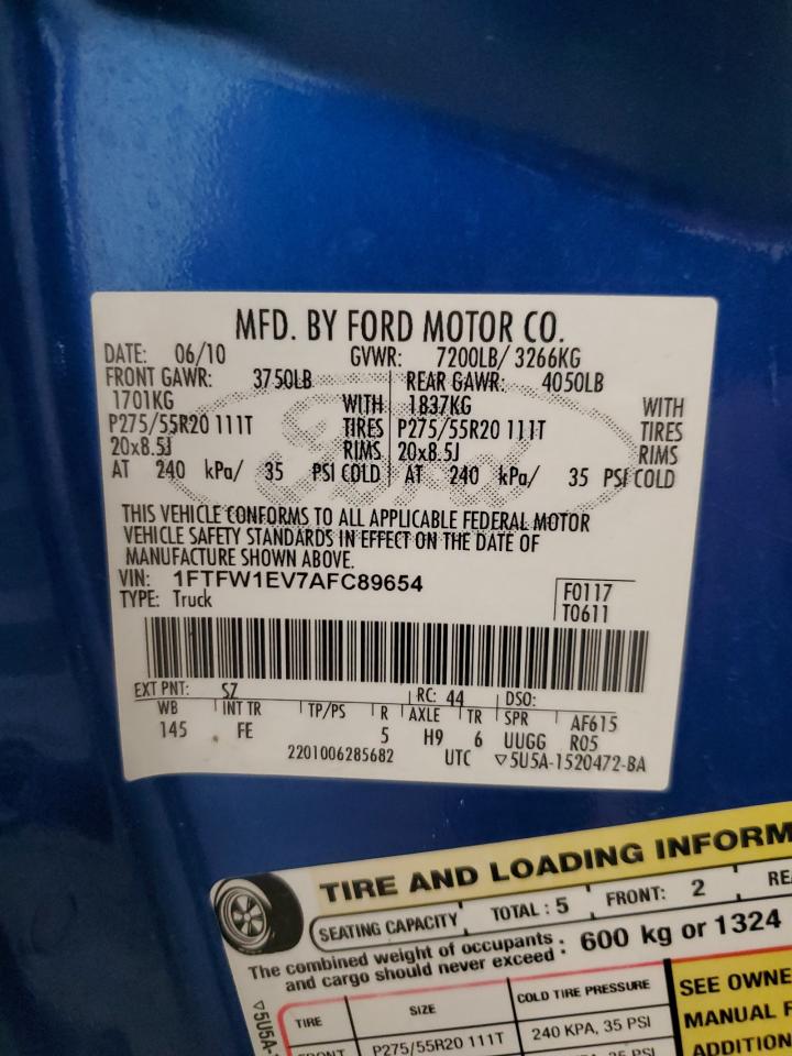 1FTFW1EV7AFC89654 2010 Ford F150 Supercrew