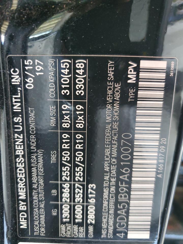 4JGDA5JB9FA610070 2015 Mercedes-Benz Ml 350