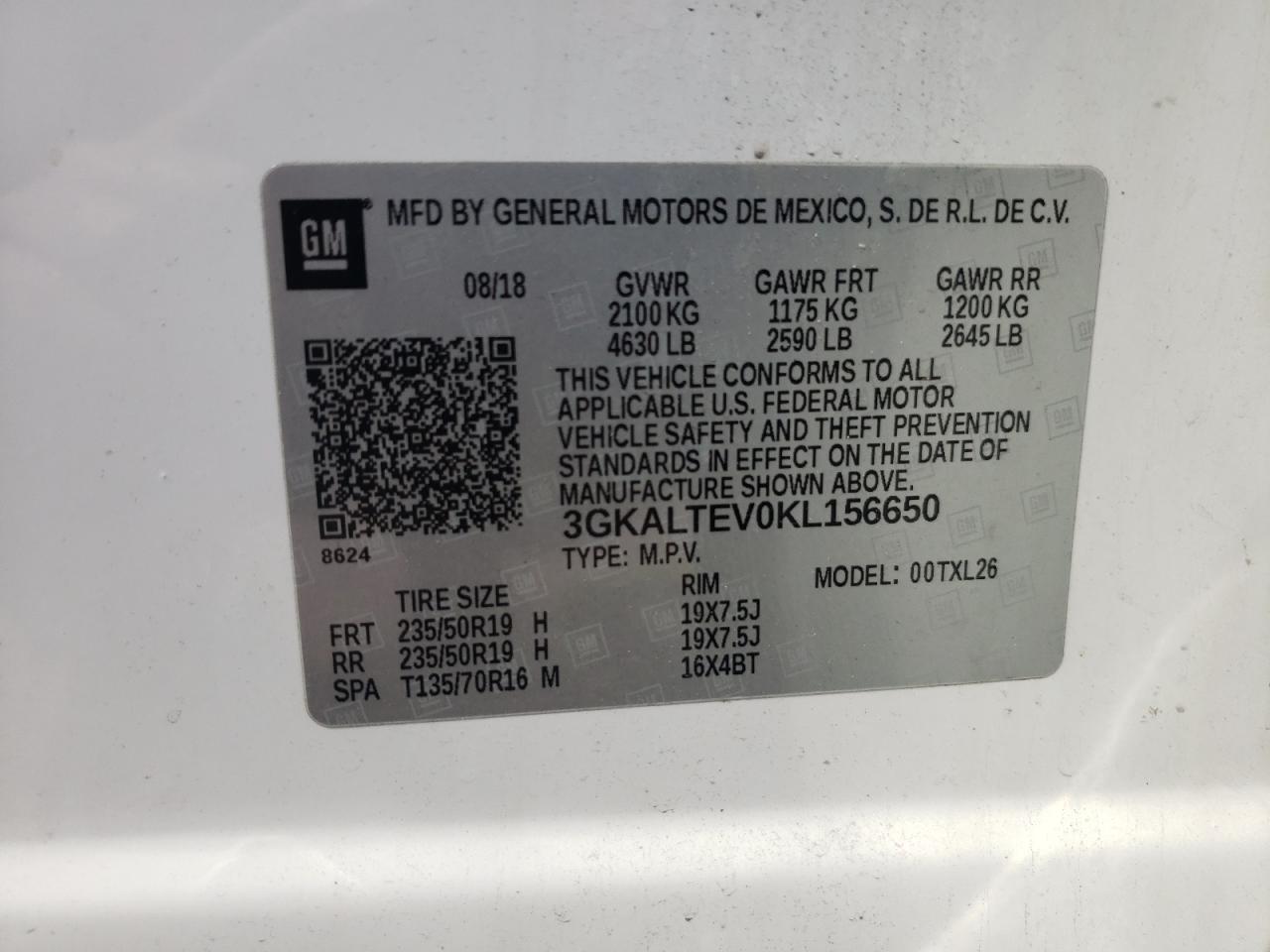 3GKALTEV0KL156650 2019 GMC Terrain Sle