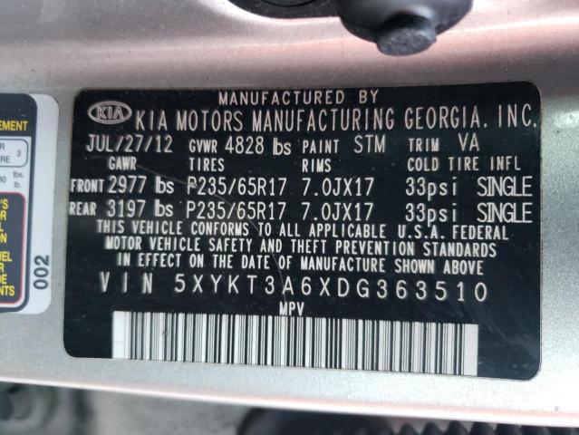 2013 Kia Sorento Lx VIN: 5XYKT3A6XDG363510 Lot: 60941974