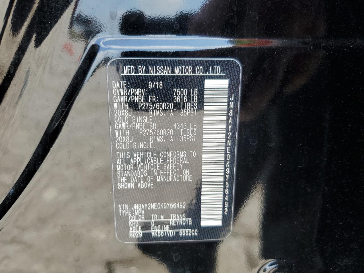 JN8AY2NE0K9756492 2019 Nissan Armada Platinum