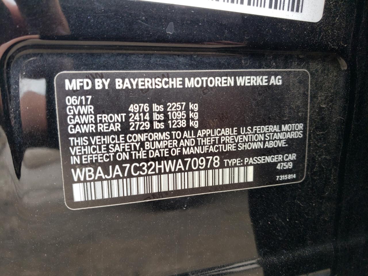 WBAJA7C32HWA70978 2017 BMW 530 Xi