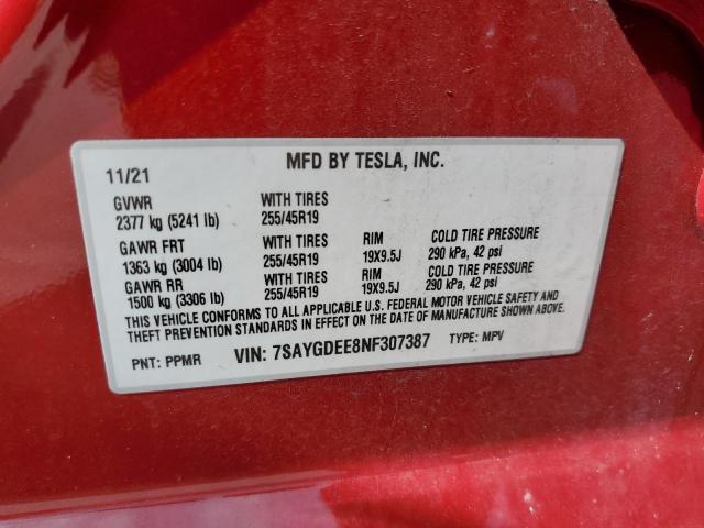 2022 Tesla Model Y VIN: 7SAYGDEE8NF307387 Lot: 61526144