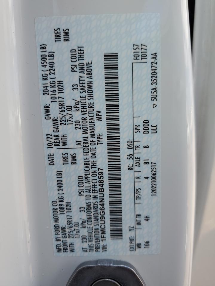 1FMCU9G64NUB48597 2022 Ford Escape Se