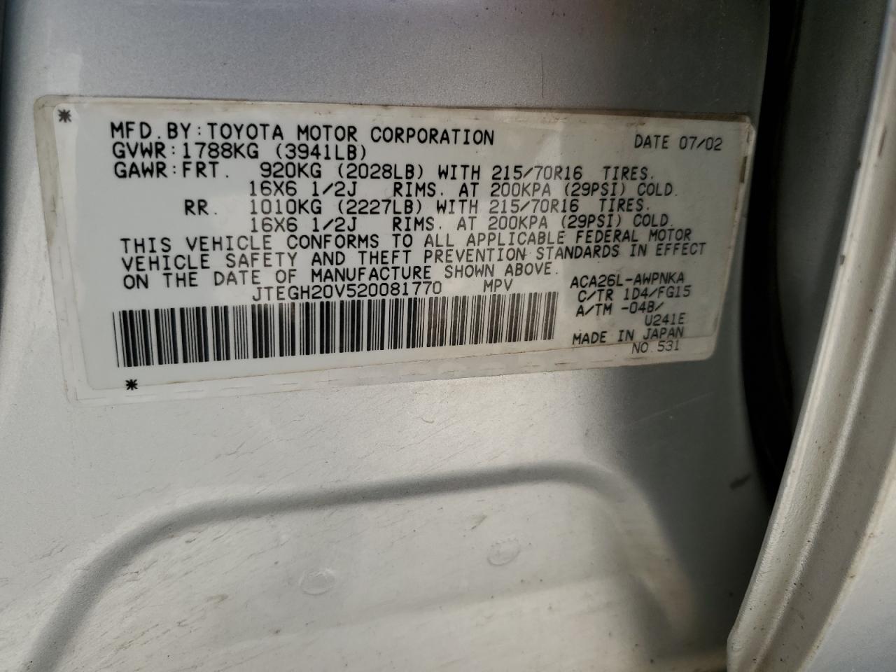 JTEGH20V520081770 2002 Toyota Rav4