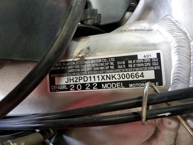 2022 HONDA CRF450 RL JH2PD111XNK300664
