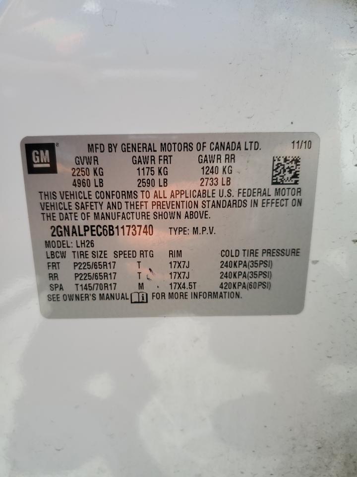 2GNALPEC6B1173740 2011 Chevrolet Equinox Lt