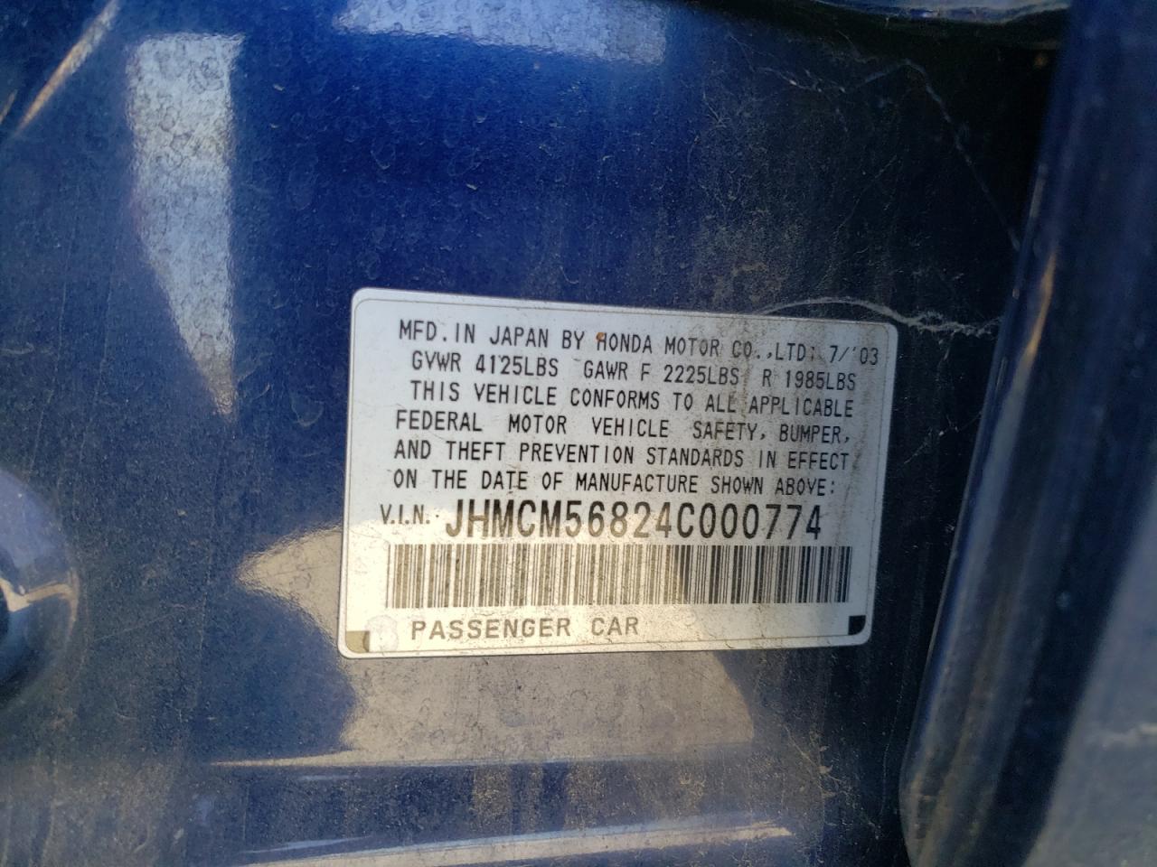 JHMCM56824C000774 2004 Honda Accord Ex