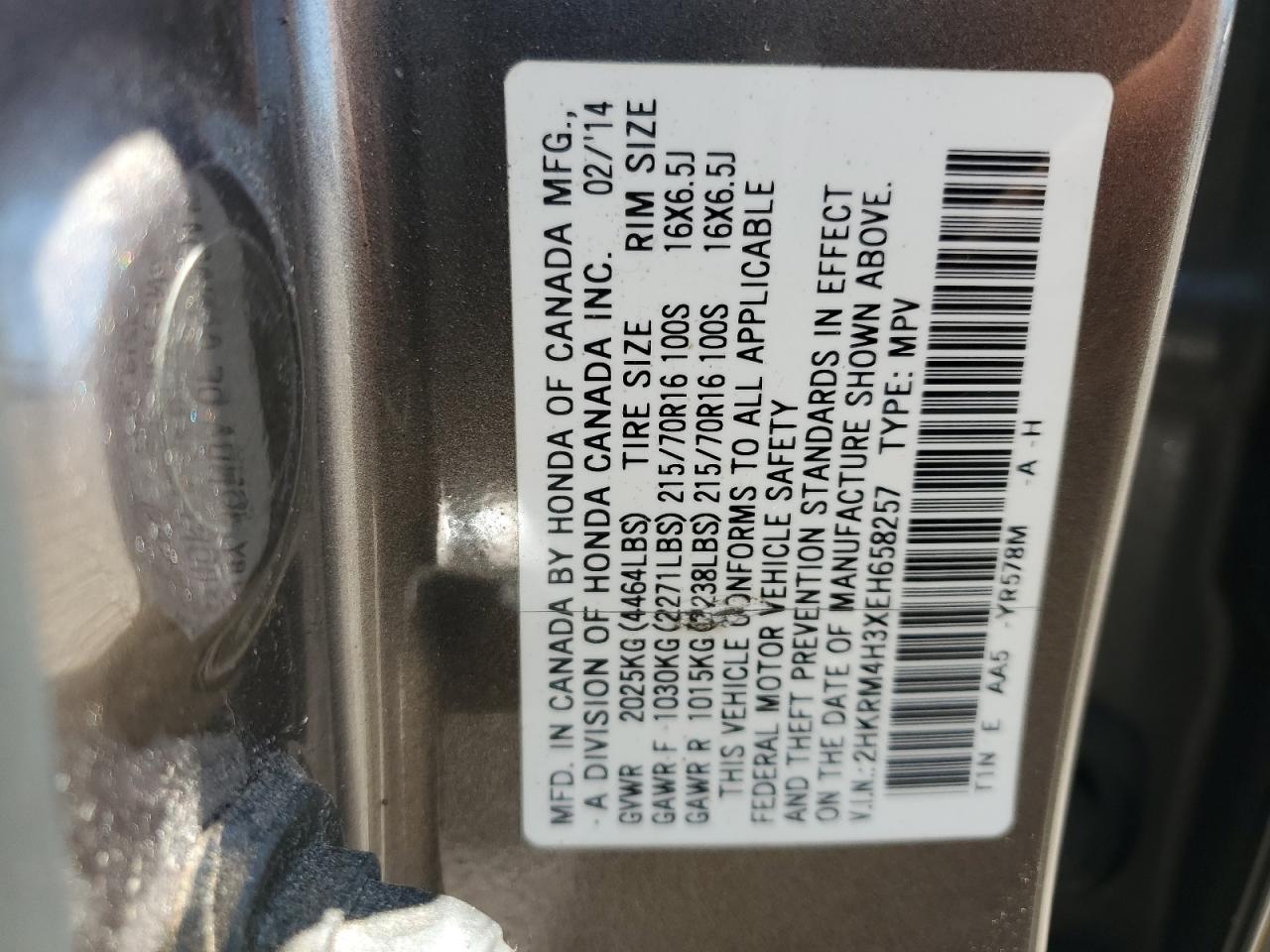 2HKRM4H3XEH658257 2014 Honda Cr-V Lx