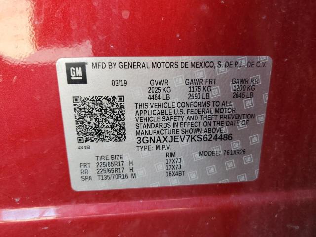 2019 CHEVROLET EQUINOX LT - 3GNAXJEV7KS624486