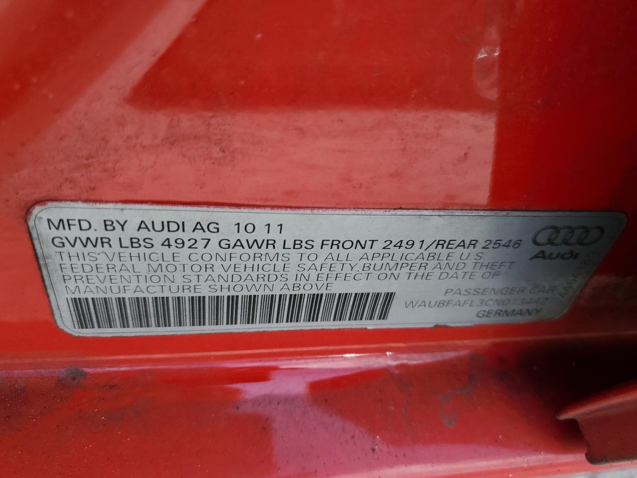 WAUBFAFL3CN013442 2012 Audi A4 Premium