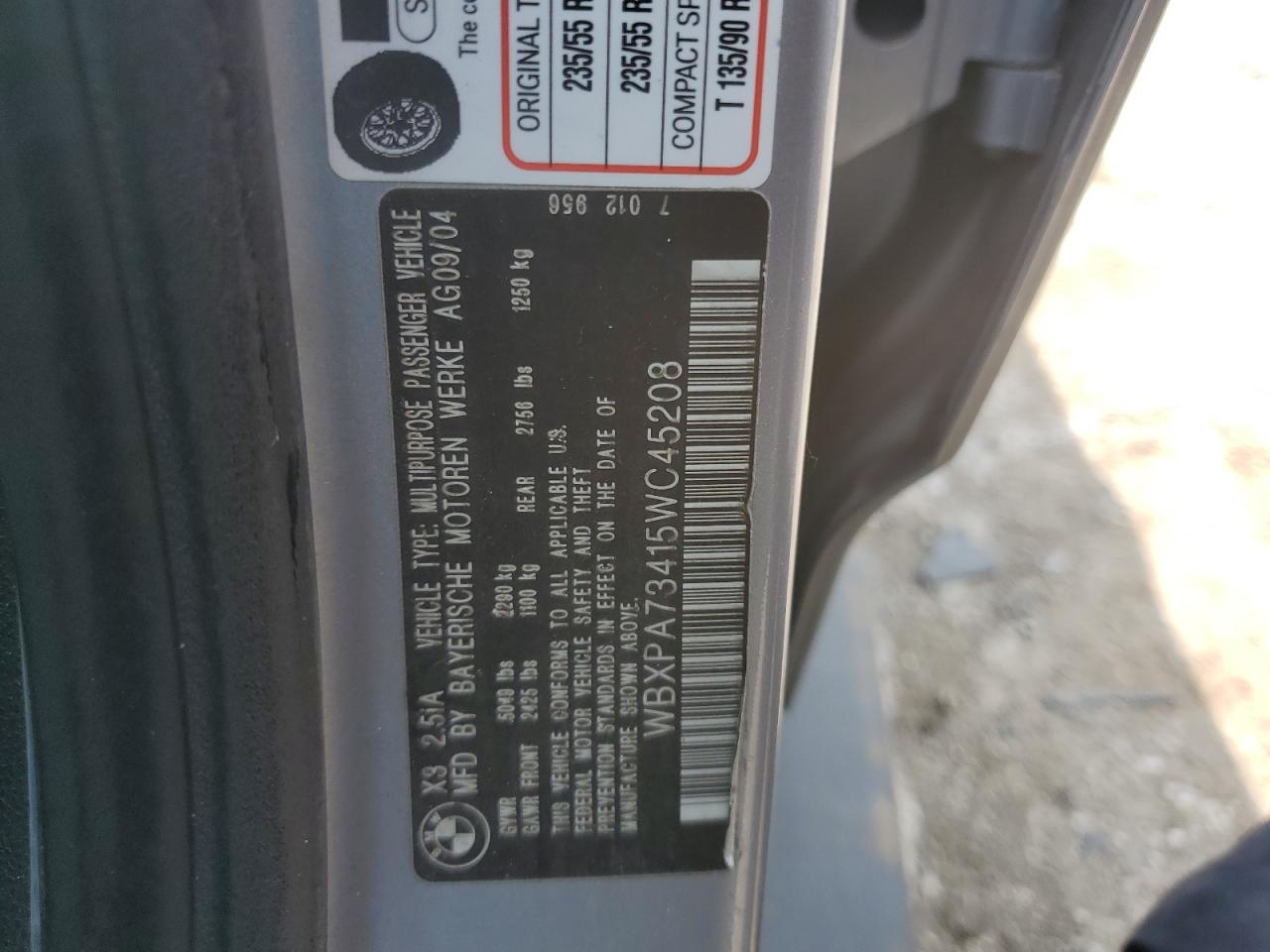 WBXPA73415WC45208 2005 BMW X3 2.5I