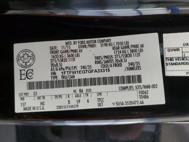 2016 Ford F150 Supercrew VIN: 1FTFW1EG7GFA33315 Lot: 61350874