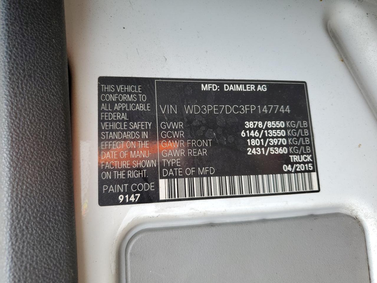 WD3PE7DC3FP147744 2015 Mercedes-Benz Sprinter 2500