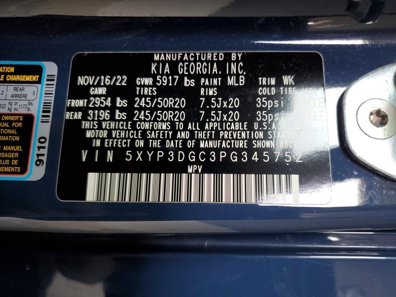 5XYP3DGC3PG345752 2023 Kia Telluride Ex