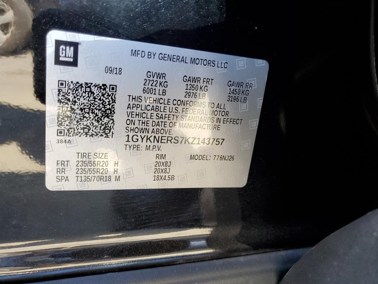 1GYKNERS7KZ143757 2019 Cadillac Xt5 Premium Luxury