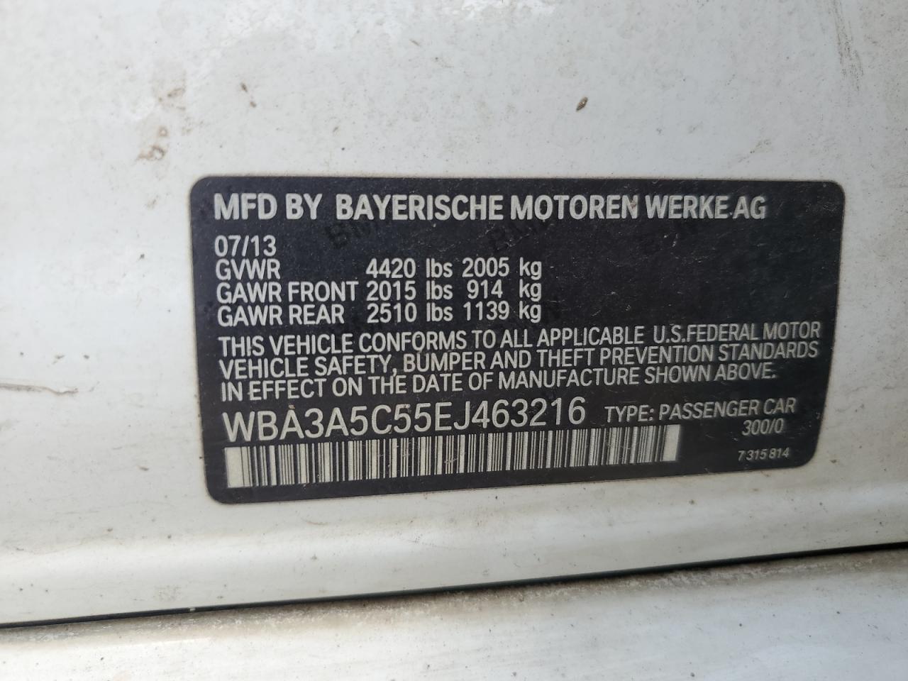 WBA3A5C55EJ463216 2014 BMW 328 I