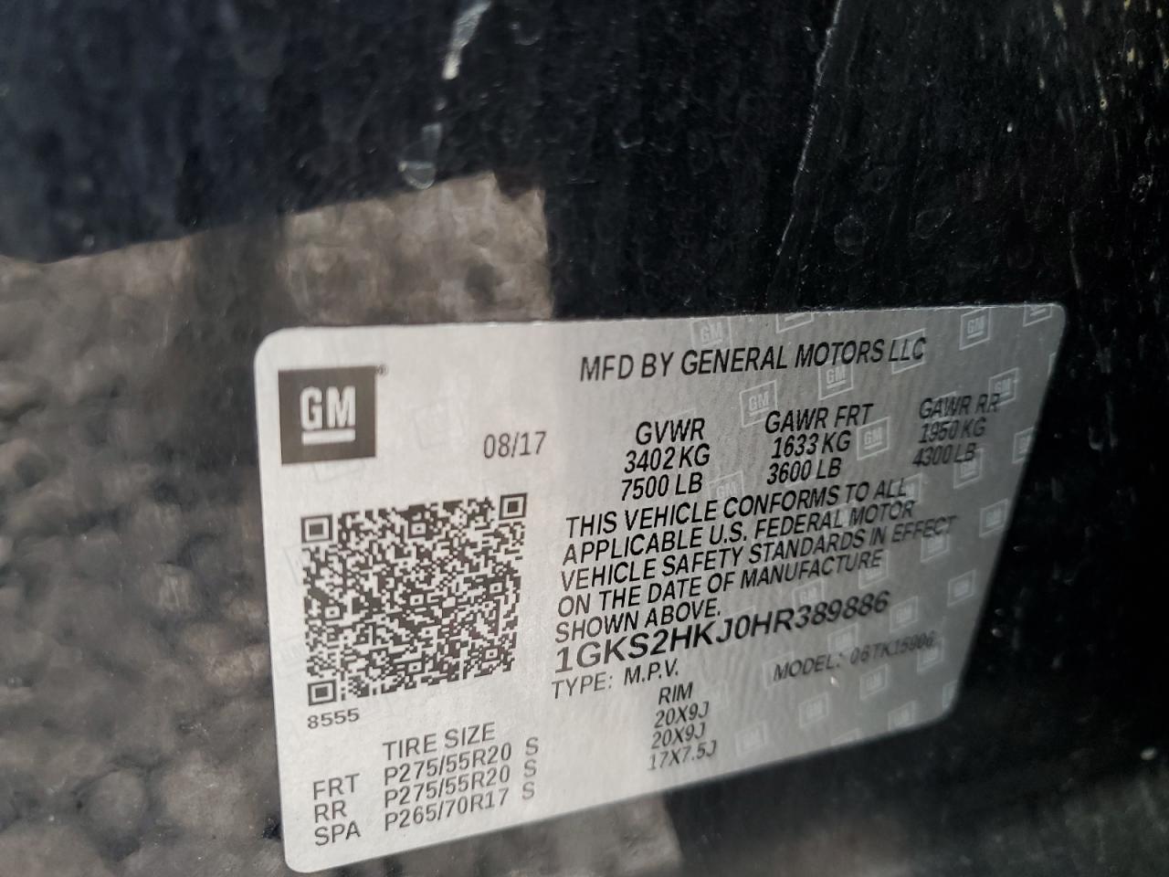 1GKS2HKJ0HR389886 2017 GMC Yukon Xl Denali