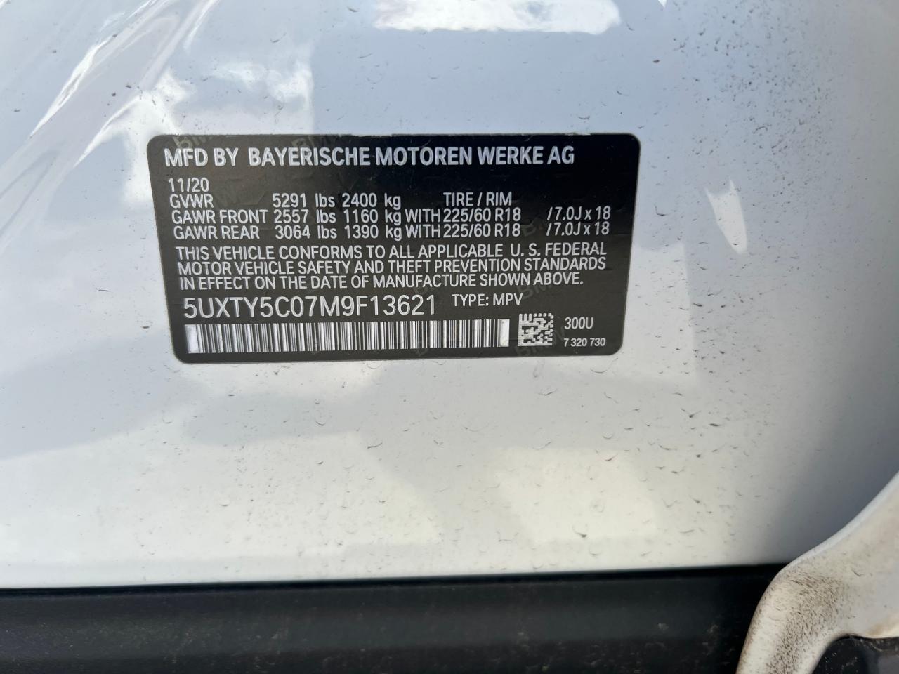 5UXTY5C07M9F13621 2021 BMW X3 xDrive30I