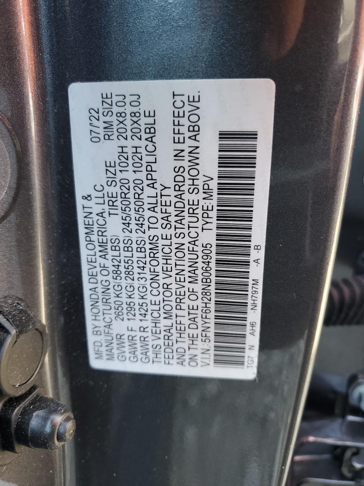 5FNYF6H28NB064905 2022 Honda Pilot Se