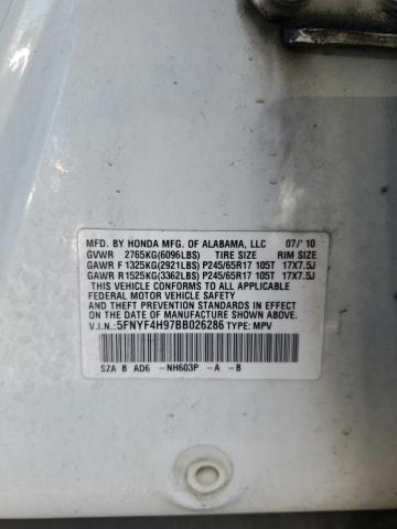 2011 Honda Pilot Touring VIN: 5FNYF4H97BB026286 Lot: 61480024