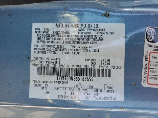 2006 Ford Mustang VIN: 1ZVFT80N365168655 Lot: 61981684