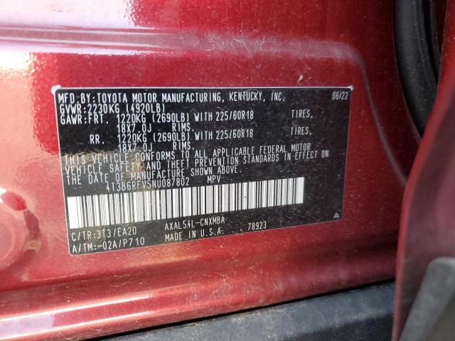 VIN 4T3B6RFV5NU087802 2022 Toyota RAV4, Xle Premium no.12