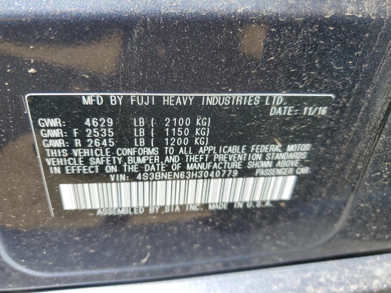 4S3BNEN63H3040779 2017 Subaru Legacy 3.6R Limited