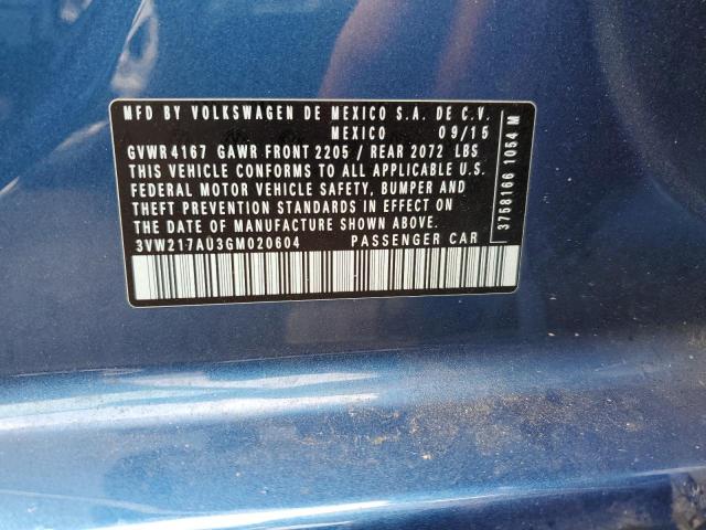 2016 VOLKSWAGEN GOLF S/SE - 3VW217AU3GM020604