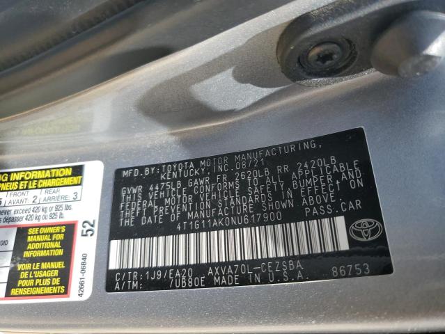 VIN 4T1G11AK0NU617900 2022 Toyota Camry, SE no.12