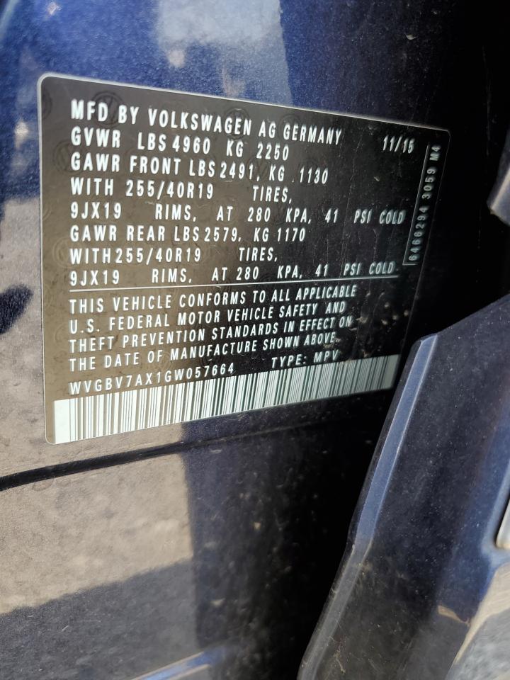 WVGBV7AX1GW057664 2016 Volkswagen Tiguan S