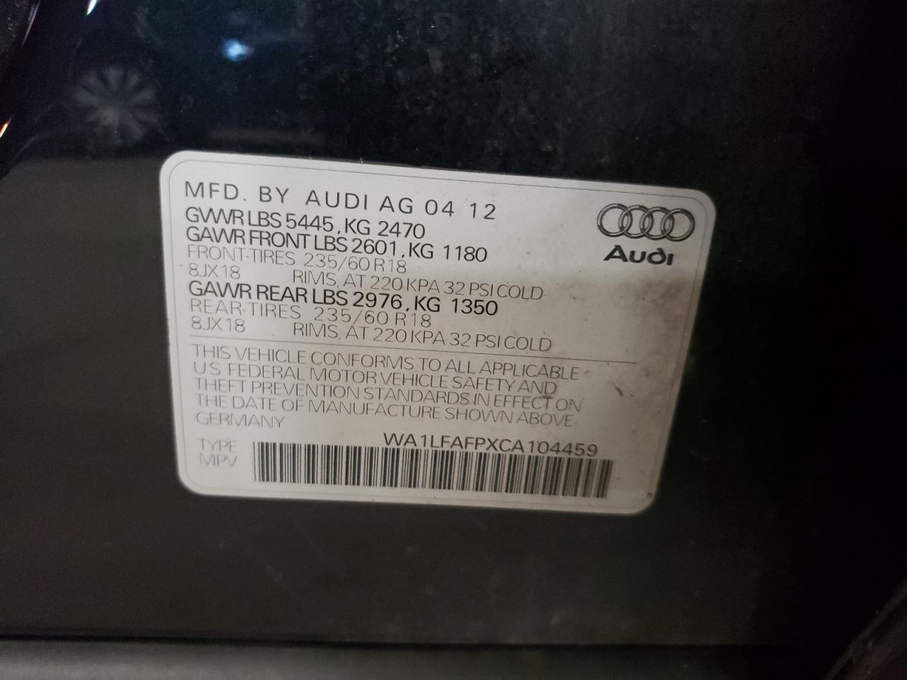 WA1LFAFPXCA104459 2012 Audi Q5 Premium Plus