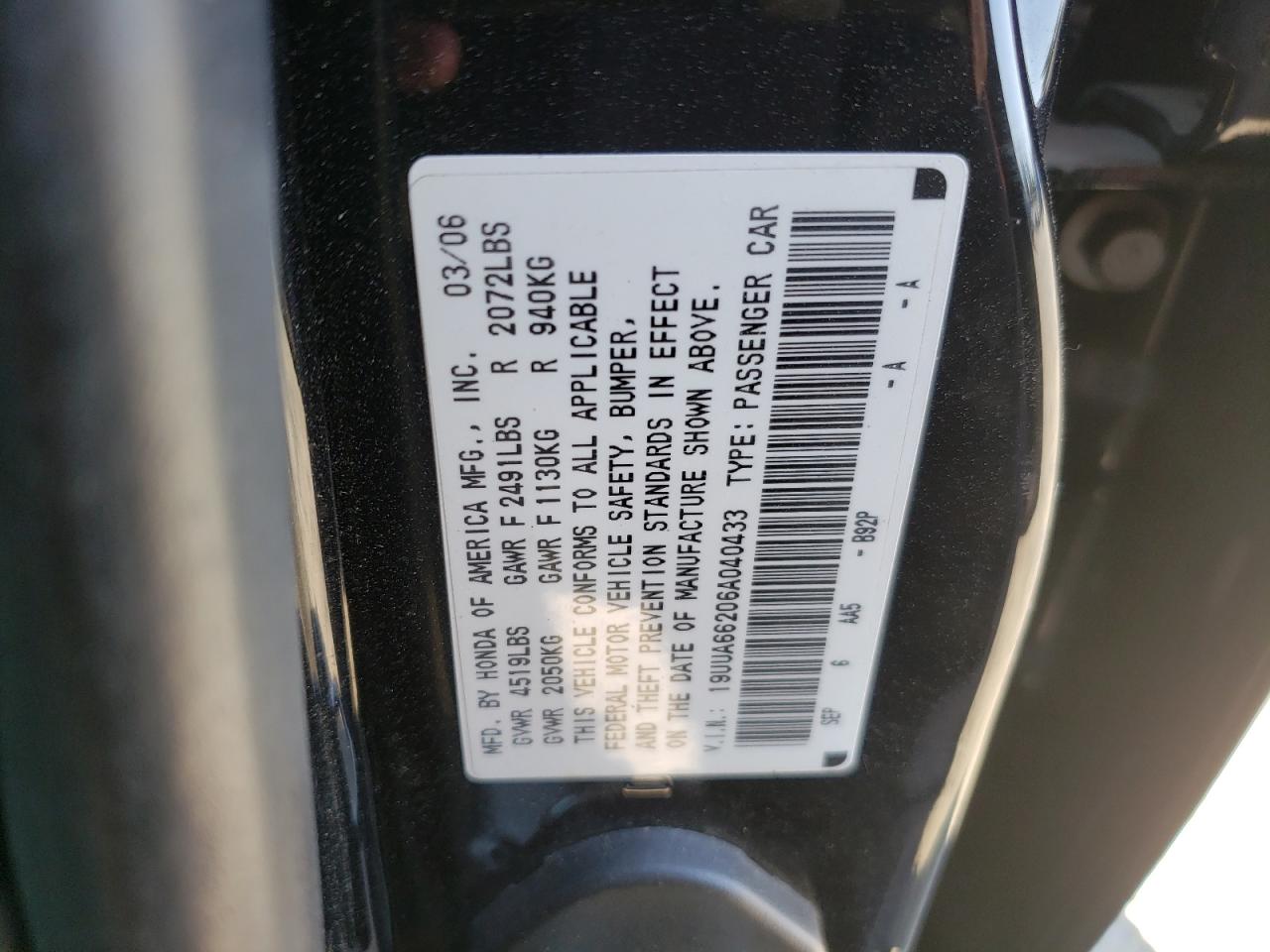 19UUA66206A040433 2006 Acura 3.2Tl