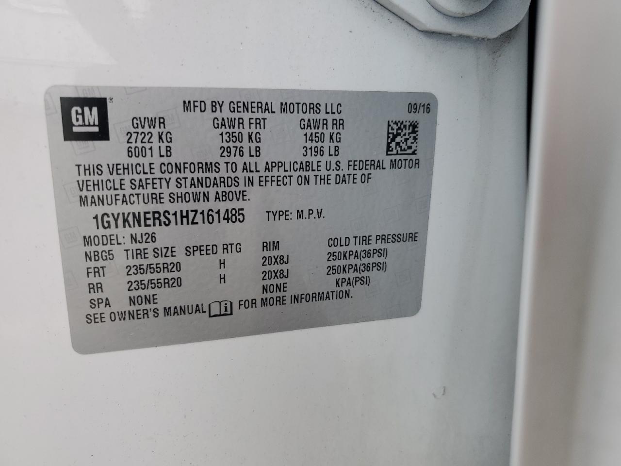 1GYKNERS1HZ161485 2017 Cadillac Xt5 Premium Luxury