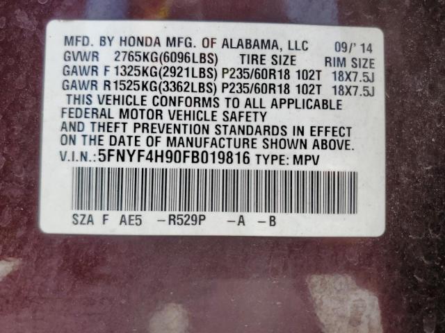 2015 HONDA PILOT TOUR - 5FNYF4H90FB019816