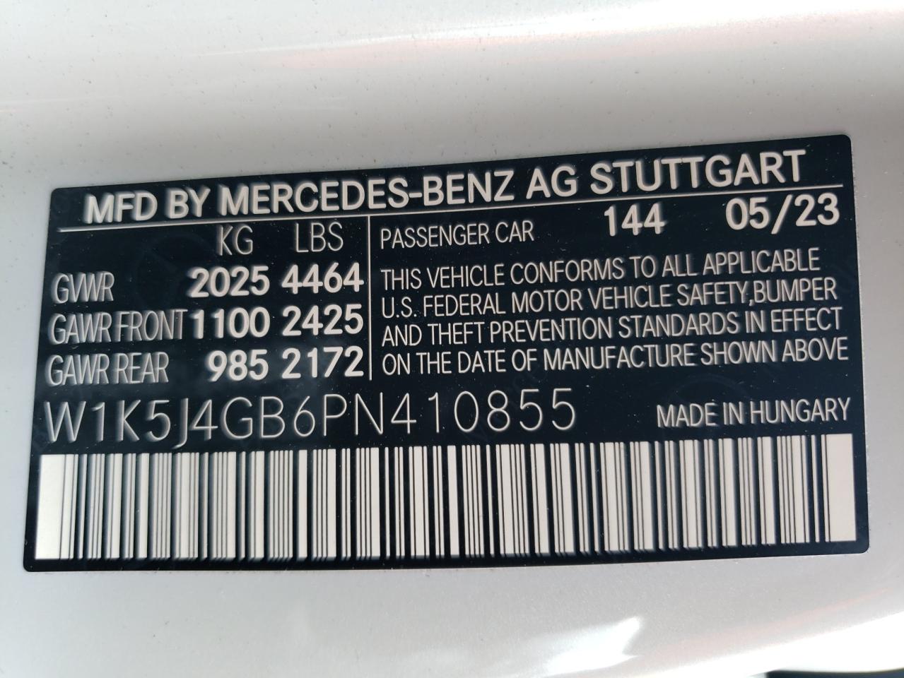 W1K5J4GB6PN410855 2023 Mercedes-Benz Cla 250