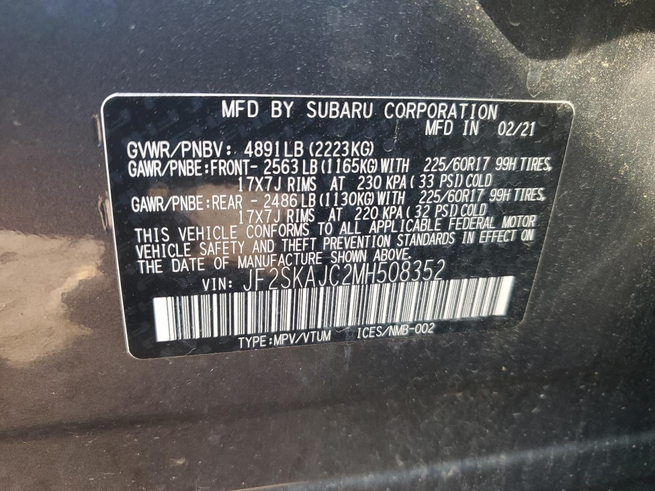 JF2SKAJC2MH508352 2021 Subaru Forester Premium