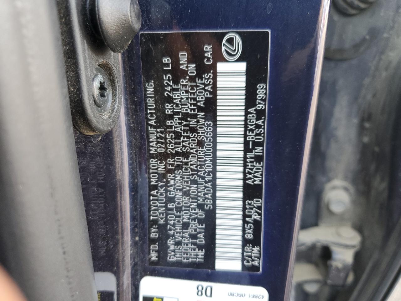 58ADA1C10MU005663 2021 Lexus Es 300H