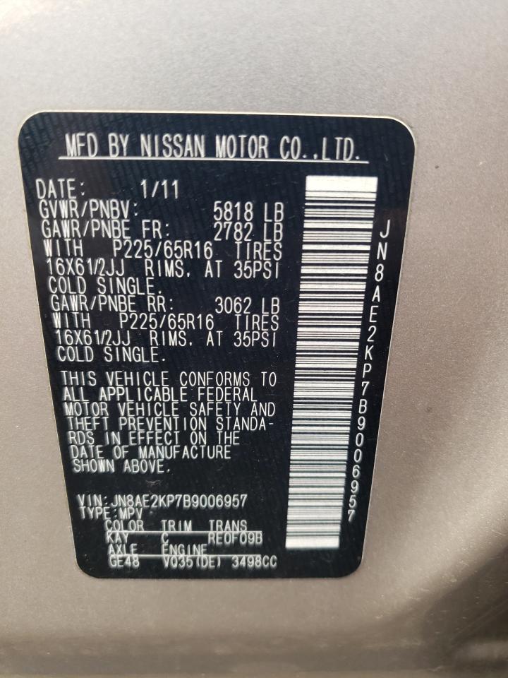 JN8AE2KP7B9006957 2011 Nissan Quest S