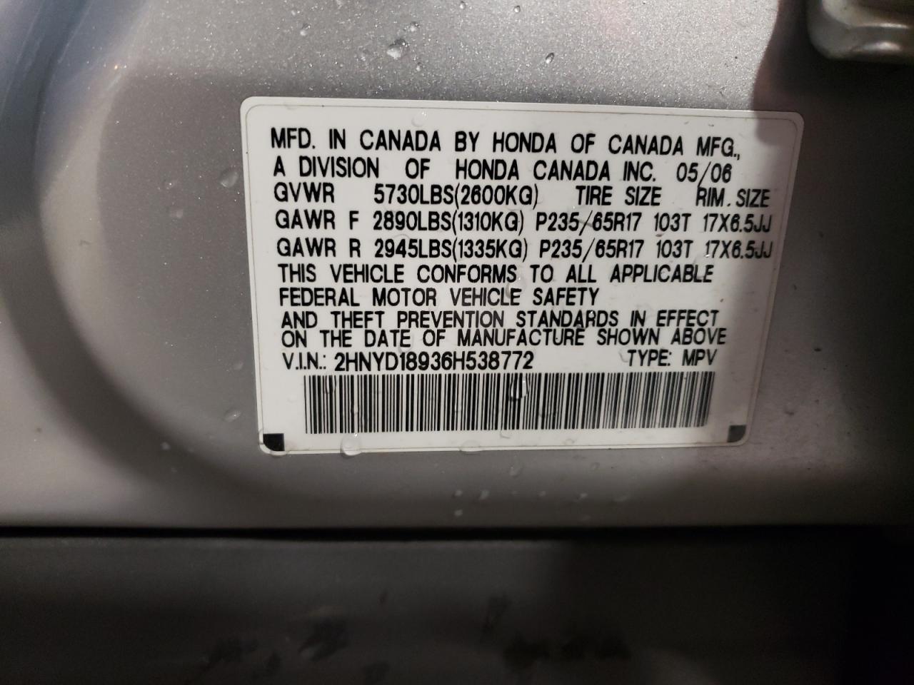 2HNYD18936H538772 2006 Acura Mdx Touring