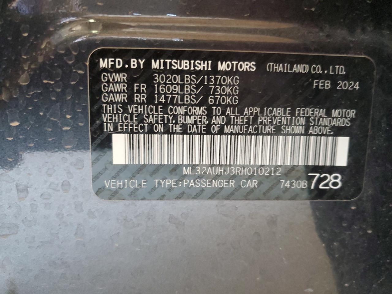 ML32AUHJ3RH010212 2024 Mitsubishi Mirage Es