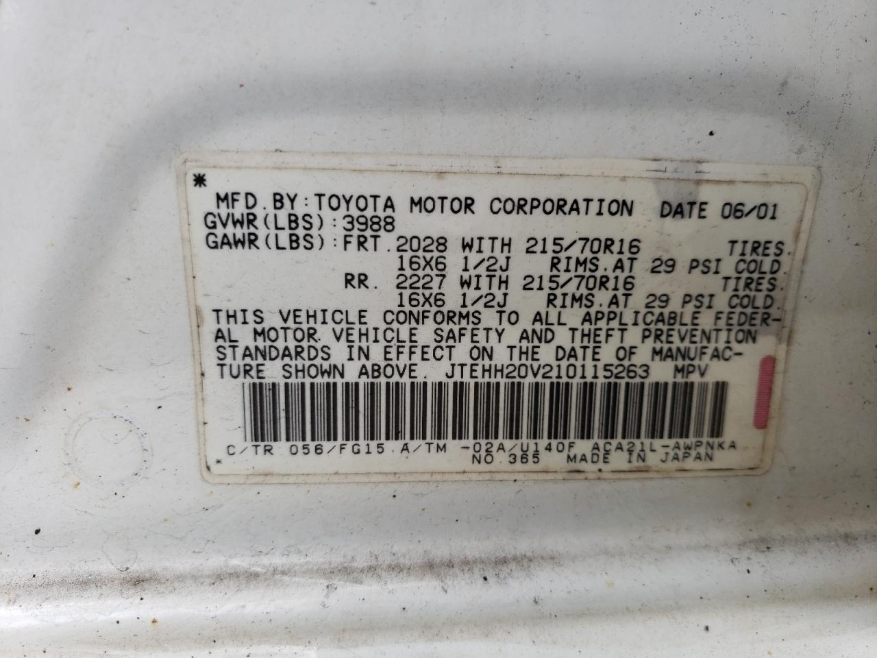 JTEHH20V210115263 2001 Toyota Rav4