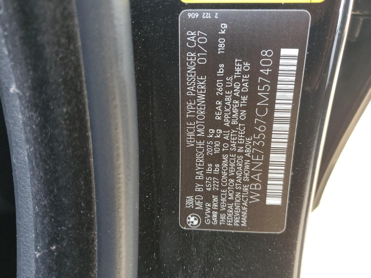 WBANE73567CM57408 2007 BMW 530 I