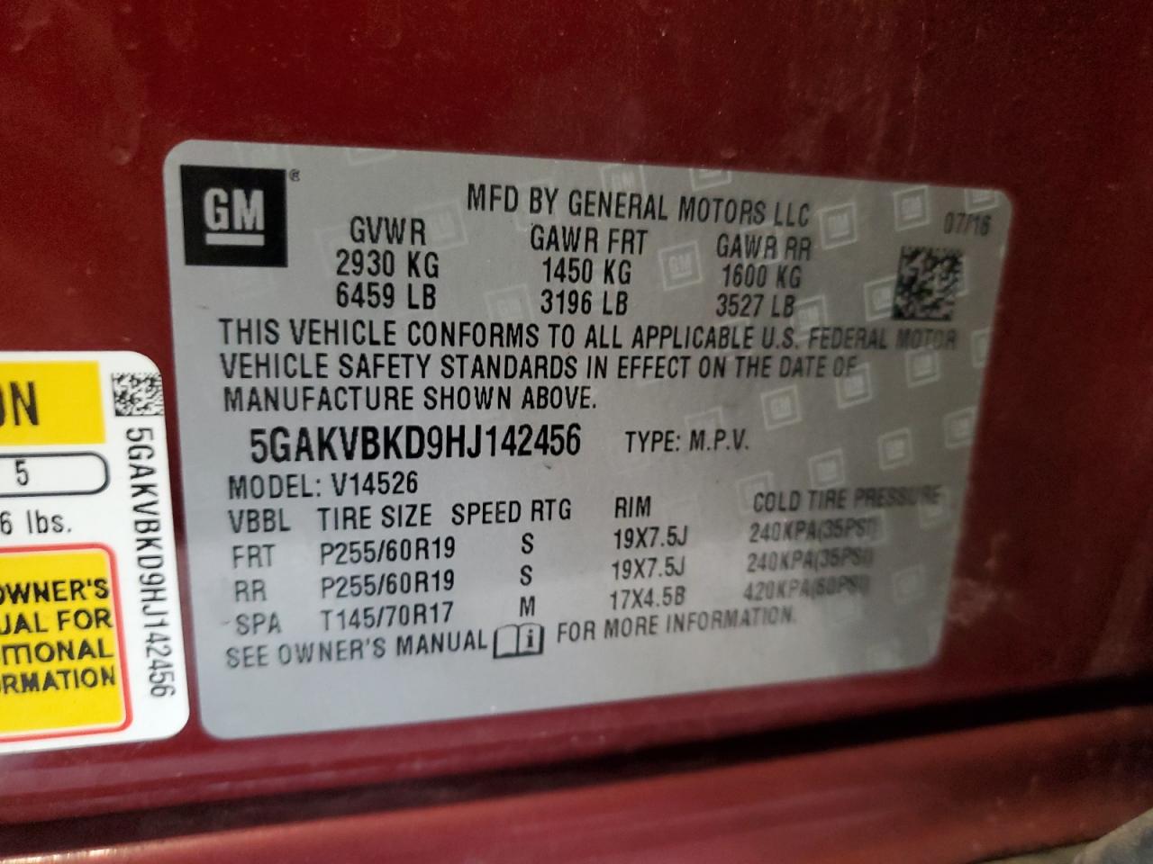 5GAKVBKD9HJ142456 2017 Buick Enclave