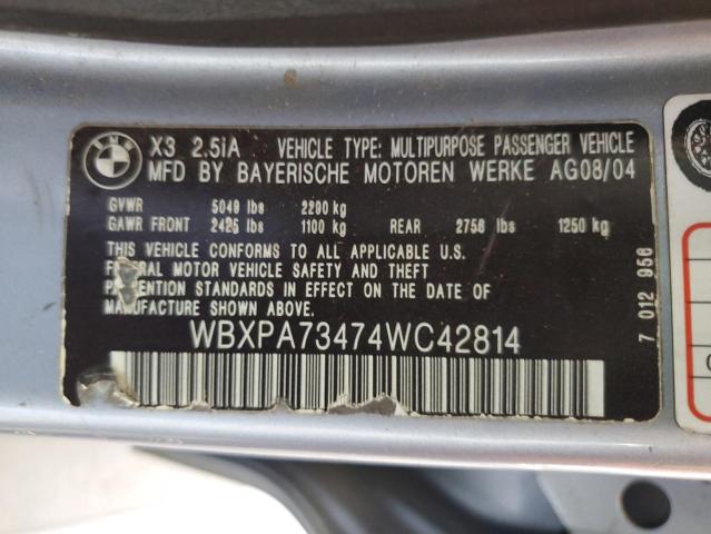 2004 BMW X3 2.5I VIN: WBXPA73474WC42814 Lot: 61510104