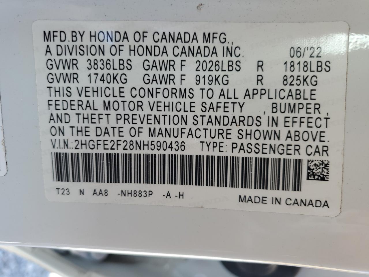 2HGFE2F28NH590436 2022 Honda Civic Lx 2HGFE2F28NH590436 2022 Honda Civic Lx