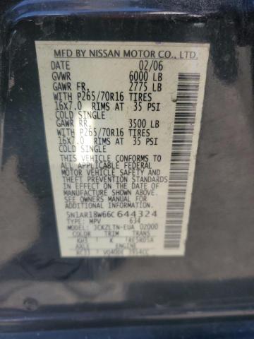2006 Nissan Pathfinder Le VIN: 5N1AR18W66C644324 Lot: 61291114
