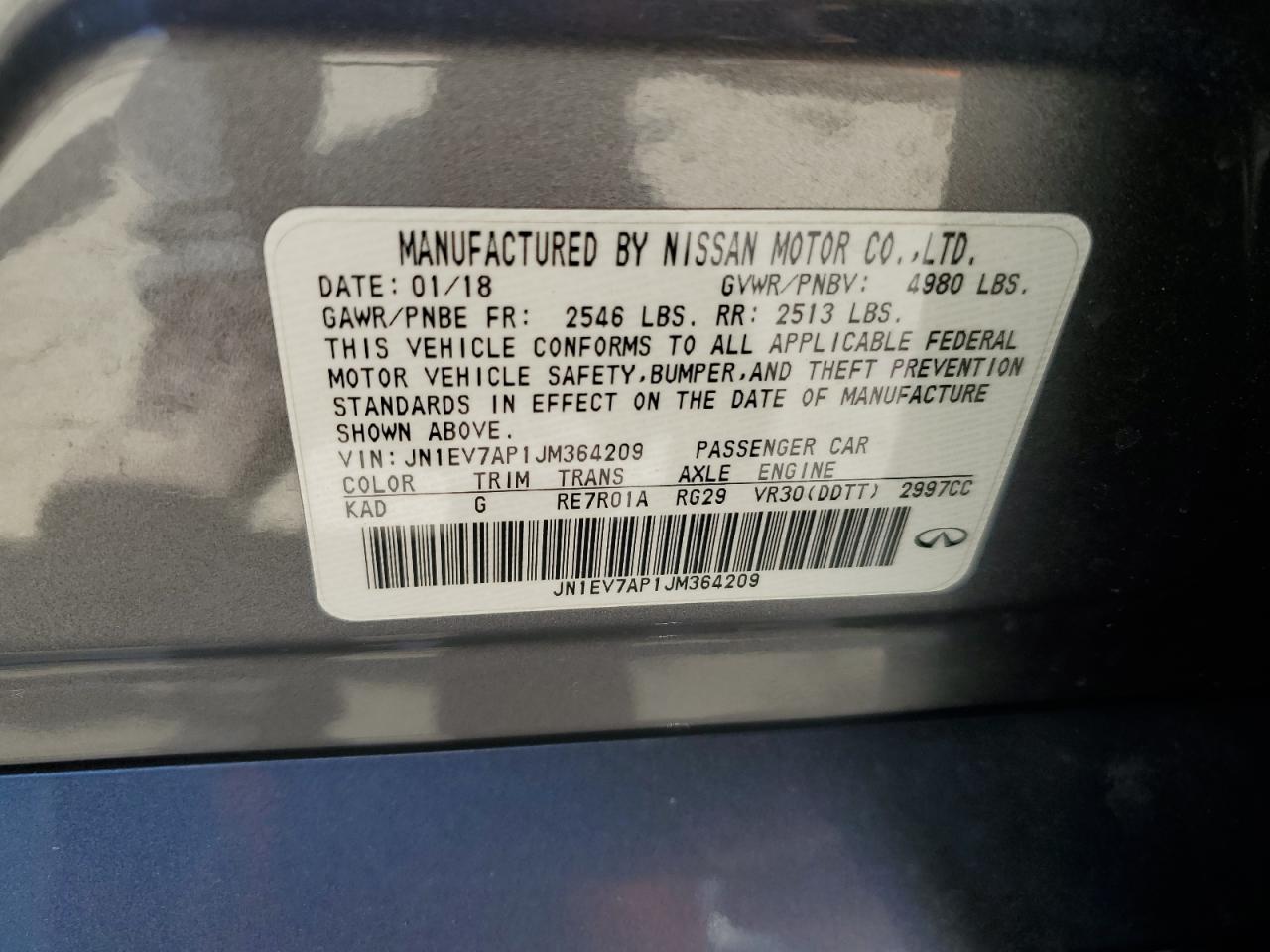 JN1EV7AP1JM364209 2018 Infiniti Q50 Luxe